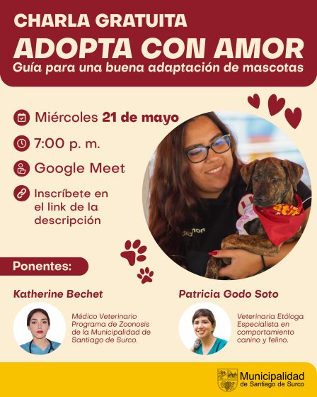 Municipalidad de Surco brindará charla gratuita para pet lovers que acaban de adoptar una mascota